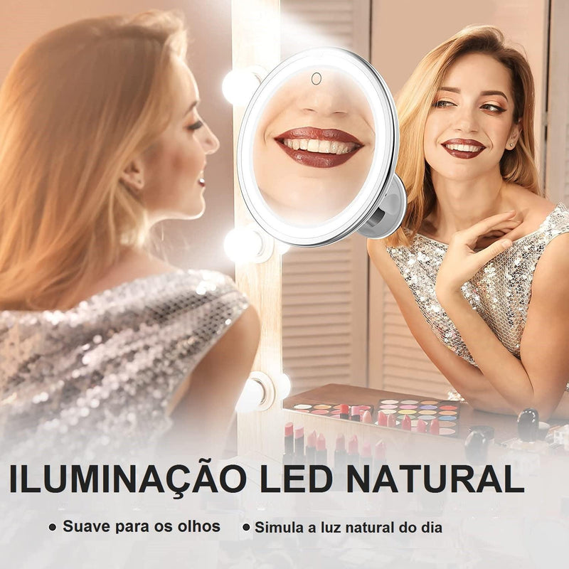 Espelho de ampliação flexível com luz LED